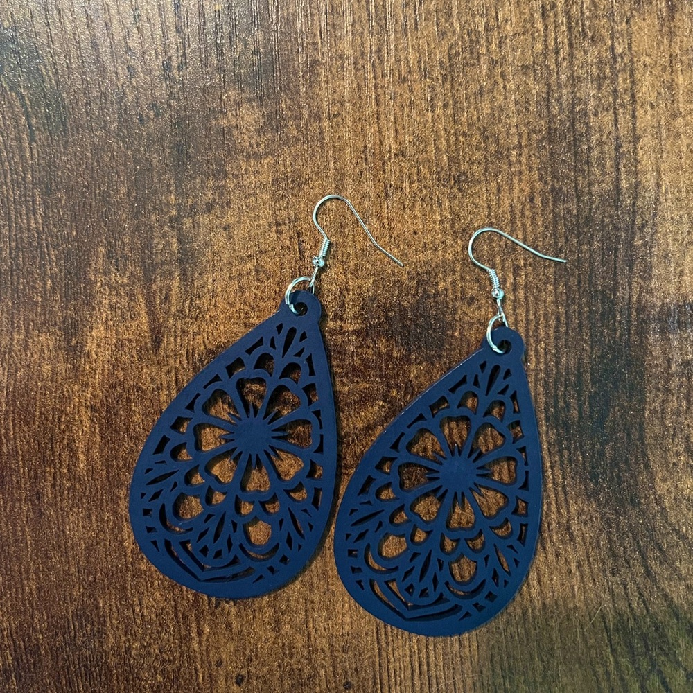 Navy Vibrant Wooden Dangle Earrings